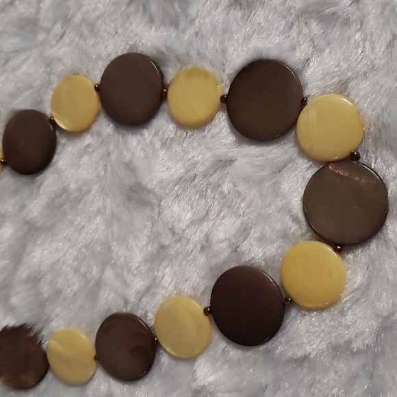 Vintage Hand Made Plastic Disc Button Necklace Brown Beige - Picture 7 of 9